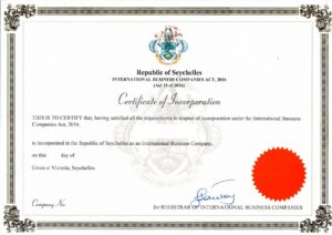 Certificate of Incorporation, Seychelles