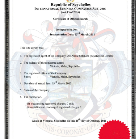 Certificate of Official Search Certificate of Official Search, original & official